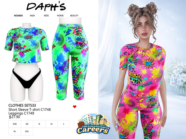Sims 4 — DAPHS - Clothes SET533 - Leggings C1749 - TSR by Daph's — A bold and eye-catching outfit set featuring a graphic