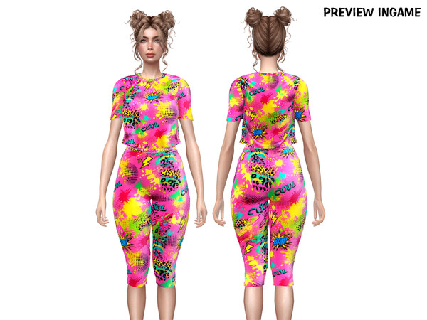 Sims 4 — DAPHS - Clothes SET533 - Short Sleeve T-shirt C1748 - TSR by Daph's — A bold and eye-catching outfit set