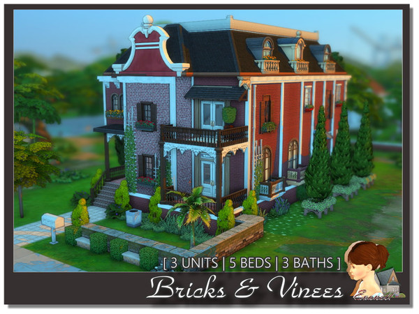 Sims 4 — Bricks & Vines Apartments( No CC) by evanell — A meticulously designed multi-unit residence blending