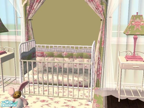 Sims 2 — Shabby Chic baby girl nursery set1 -crib by kristiemi — This crib bedding in beautiful coordinating toile and