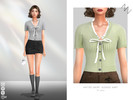 Sims 4 — KNITTED SHORT-SLEEVED SHIRT by ZNsims — knitted, sweet, bow, short-sleeved, v-neck