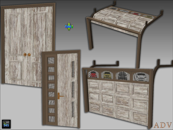 Sims 4 — ADV_Mabra_s4DoorSet27 by MABRA2 — A set of double and single front door and closed and open garage door