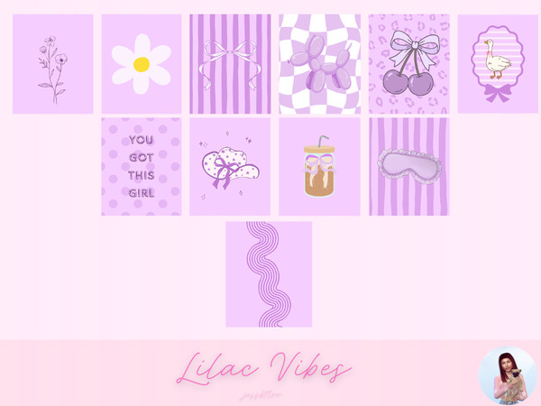 Sims 4 — Lilac Vibes Paintings by jessbtlrr — Add a pop of lilac to your Sims homes with the Lilac Vibes wall art set.