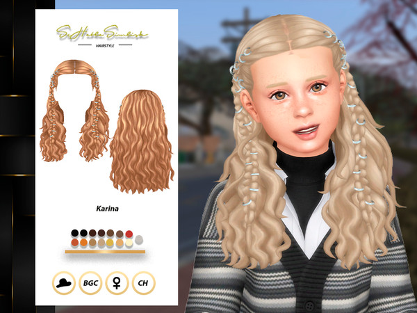 Sims 4 — Karina Hairstyle for Children by sehablasimlish — Wavy, curly hair with two small braids on the sides, some