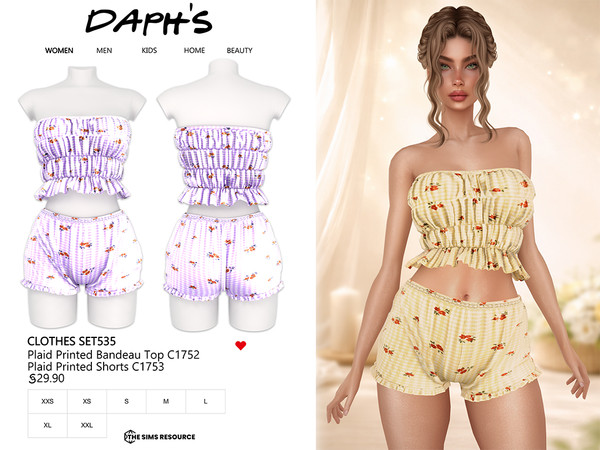 Sims 4 — DAPHS - Clothes SET535 - Plaid Printed Shorts C1753 - TSR by Daph's — A soft and feminine matching set featuring