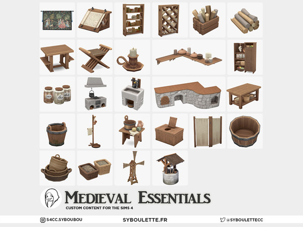 Sims 4 — Medieval Essentials - Scrollshelf | bookcase bookshelf by Syboubou — Medieval Essentials is a functional set