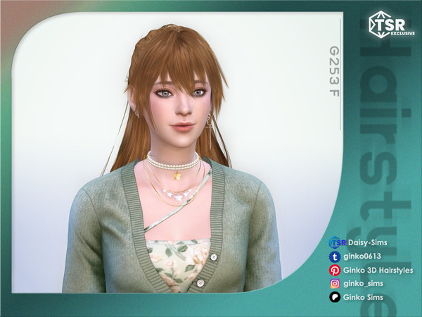 Sims 4 — Half Up Hair with Bangs - Ginko 253 by Daisy-Sims — 21 base colors + 9 ombre colors
