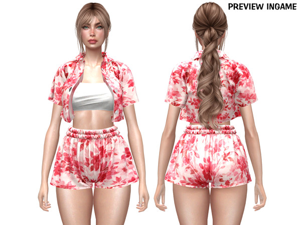 Sims 4 — DAPHS - Clothes SET536 - Short Sleeve Crop Shirt C1754 - TSR by Daph's — A fresh and feminine matching set