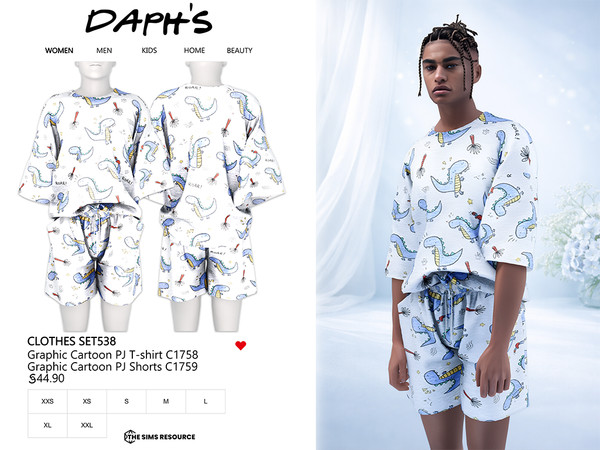 Sims 4 — DAPHS - Clothes SET538 - Graphic Cartoon PJ Shorts C1759 - TSR by Daph's — A fun and cozy pajama set featuring a