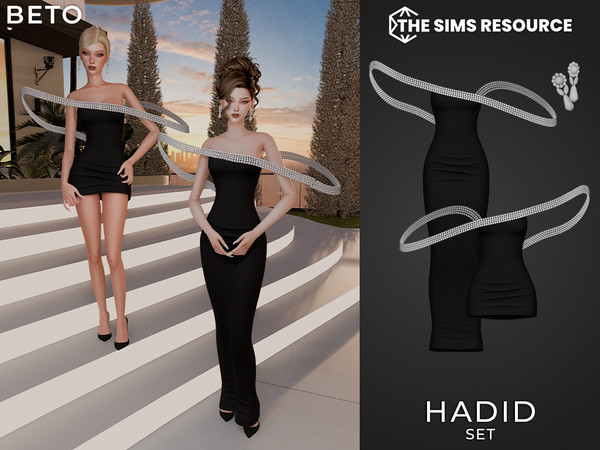 Sims 4 — By Beto - Hadid (Dress) by Beto_ae0 — Elegant dress with pearls and accompanied by earrings