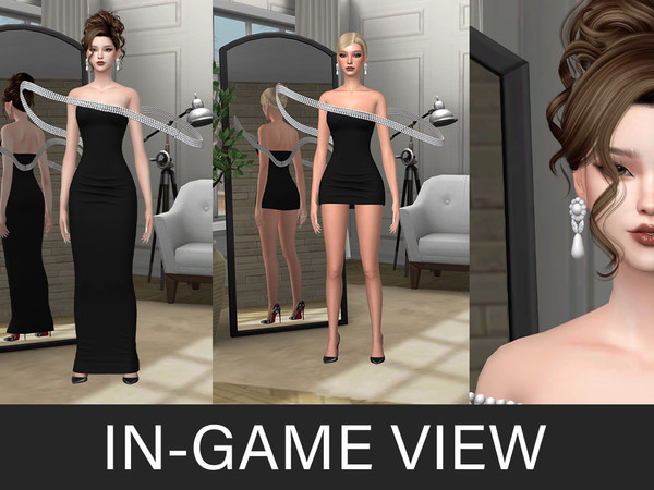 Sims 4 — By Beto - Hadid (Earrings) by Beto_ae0 — Elegant dress with pearls and accompanied by earrings