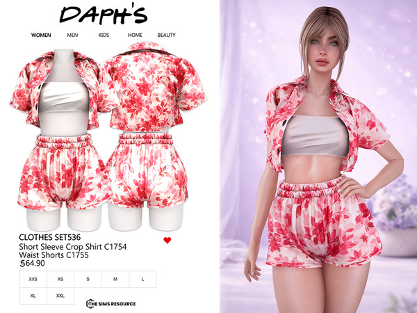 Sims 4 — DAPHS - Clothes SET536 - Waist Shorts C1755 - TSR by Daph's — A fresh and feminine matching set featuring a