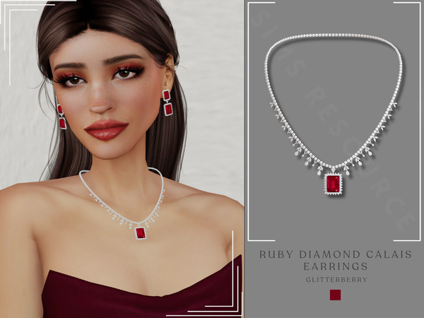 Sims 4 — PATREON - Ruby Diamond Calais Necklace by Glitterberryfly — A statement diamond necklace with ruby gemstone