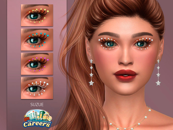 Sims 4 — Suzue_Eyelashes_Diva_N4 by Suzue — 3D eyelashes with pearls. Not compatible with some hairs and glasses.