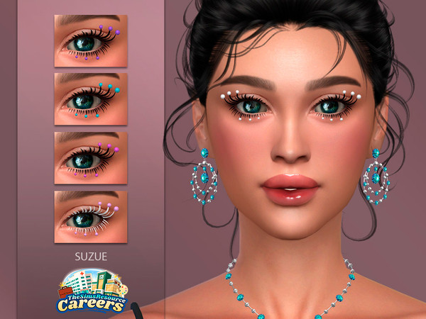 Sims 4 — Suzue_Eyelashes_Diva V4_N7 by Suzue — 3D eyelashes with pearls. Not compatible with some hairs and glasses.