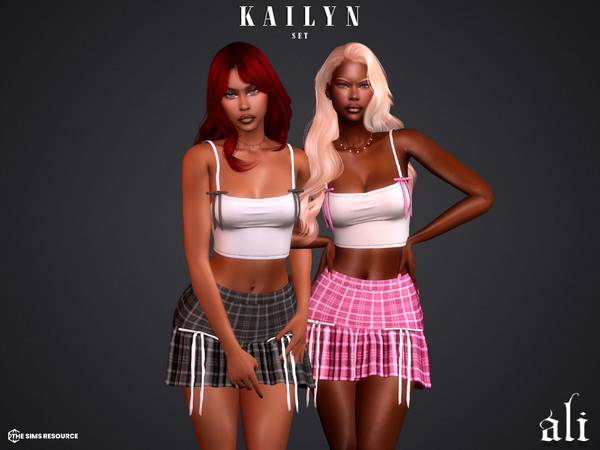 Sims 4 — KAILYN set by ali1 — White Tank Top and Plaid Skirt with bow details