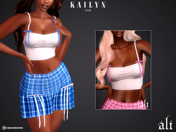 Sims 4 — KAILYN top by ali1 — White Tank Top and Plaid Skirt with bow details