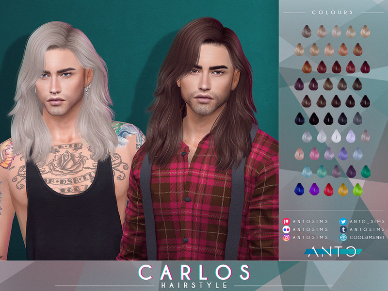 Sims 4 long flowing and layered hairstyle CC Carlos Hairstyle by Anto