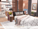 Sims 4 — Alexa Bedroom by BlusterSims — The Alexa Bedroom is a cozy, modern space with warm wood tones, soft textures,