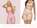Sims 4 — Spring Fitness Shorts by Dissia — High waist floral mid thigh sporty shorts