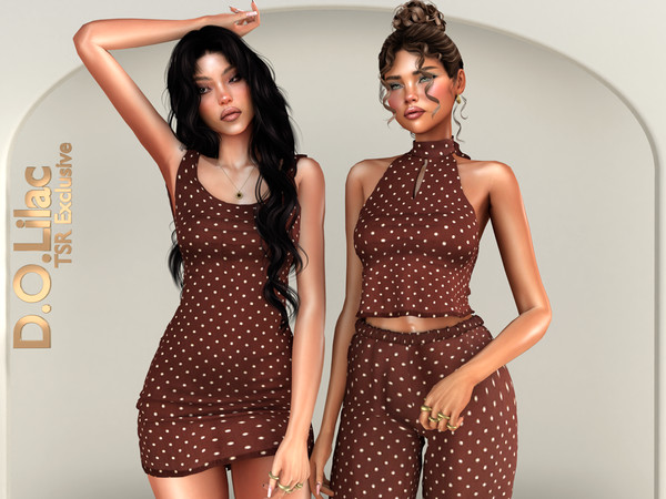 Sims 4 — Caramel Dots Set -Dress- by DOLilac — Includes: (Top + Bottom + Dress)