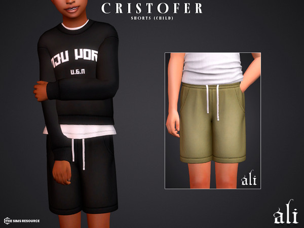 Sims 4 — CRISTOFER shorts - child by ali1 — Simlish Lettering Sweatshirt and Shorts