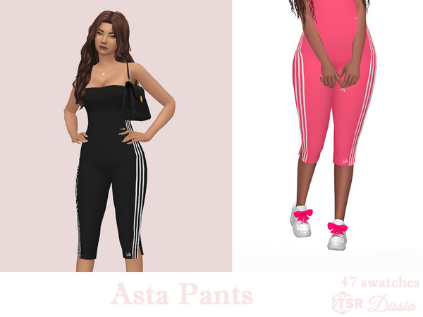 Sims 4 — Asta Pants by Dissia — Sporty high waist under the knee short pants with slits and white stripes on sides