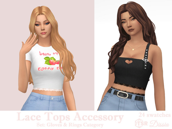 Sims 4 — Lace Tops Accessory by Dissia — White or black lace accessory for tops in 6 heights