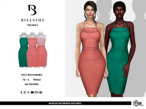 Sims 3 —  Backless Halterneck Midi Dress by Bill_Sims — This dress features a halterneck design with an elegant backless