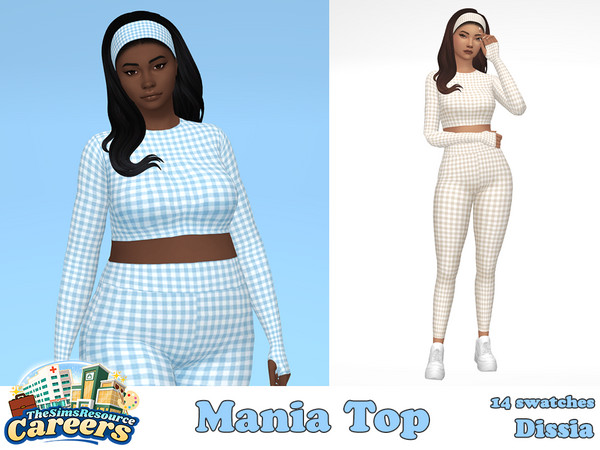 Sims 4 — Mania Top by Dissia — Long sleeves plaid short crop top perfect for fitness instructor