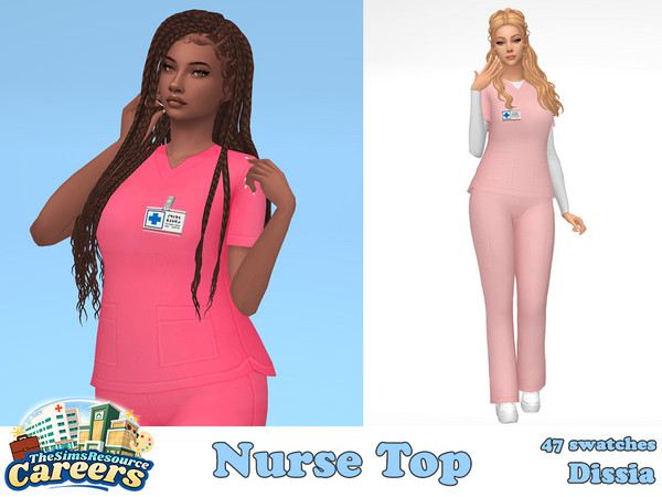 Sims 4 — Nurse Top by Dissia — Shorts sleeves loose top with pockets