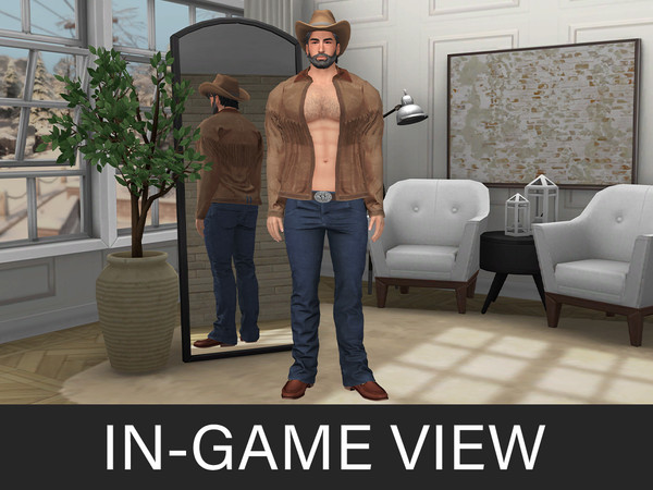 Sims 4 — By Beto - Sexys Cowboys (Top) by Beto_ae0 — Cowboy outfit, leather jacket and pants with belt