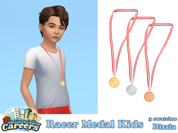 Sims 4 — Racer Medal Kids by Dissia — Winning prize in three versions: 1st, 2nd and 3rd place