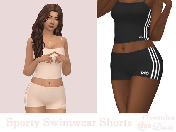 Sims 4 — Sporty Swimwear Shorts by Dissia — Mid waist swimsuit shorts with white straps on sides