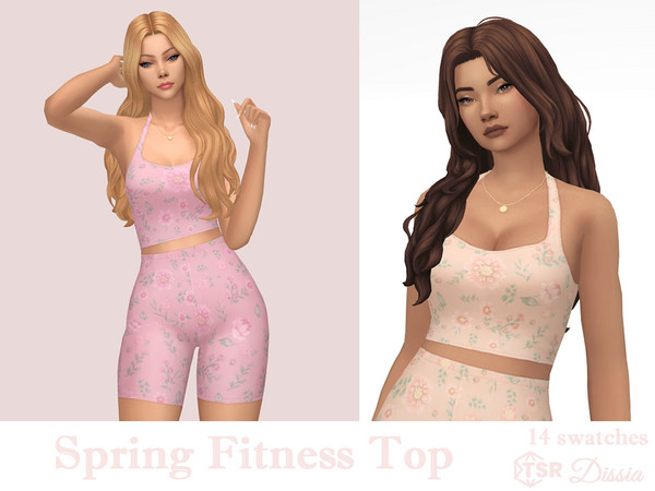 Sims 4 — Spring Fitness Top by Dissia — Short floral neck sporty top