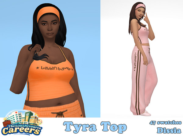 Sims 4 — Tyra Top by Dissia — Short neck tank top with print - perfect work from home fit :D