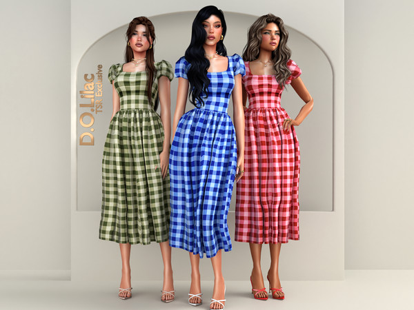 Sims 4 — Checked Midi Dress by DOLilac — Custom thumbnail
