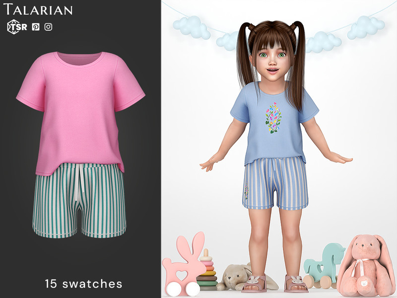 Sims 4 Kylie Floral Print Tee Striped Shorts Outfit by talarian