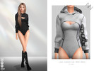 Sims 4 — LONG-SLEEVED ONE-PIECE DRESS by ZNsims — One-piece dress, long sleeves, with exposed legs, with a hat, layered