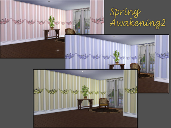 Sims 4 — Spring Awakening2 by matomibotaki — Set of 3 different wallpapers with spring-like floral motifs and cheerful