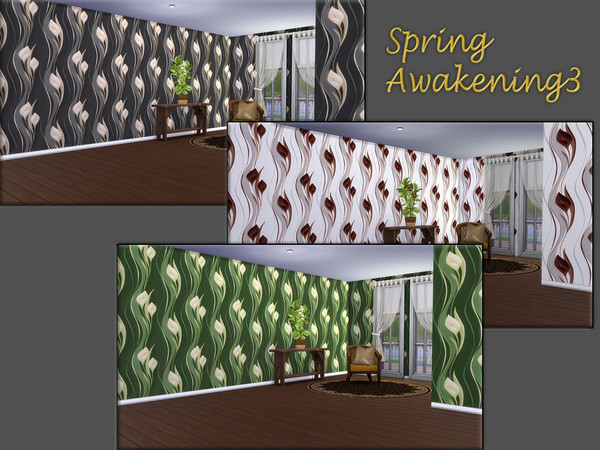 Sims 4 — Spring Awakening3 by matomibotaki — Set of 3 different wallpapers with spring-like floral motifs and cheerful