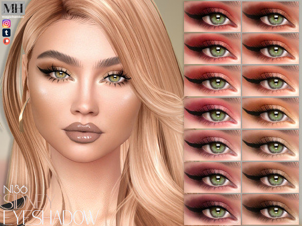 Sims 4 — Sidney Eyeshadow by MagicHand — Luminous Cat eye makeup in 18 colors - HQ Compatible.