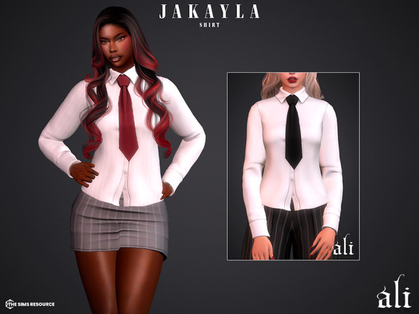 Sims 4 — JAKAYLA shirt by ali1 — 6 Piece Set including: Shirts with tie, Waistcoat, trousers and skirt.