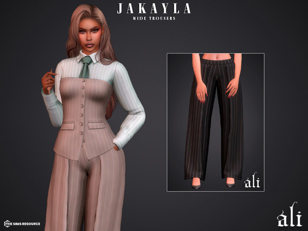 Sims 4 — JAKAYLA wide trousers by ali1 — 6 Piece Set including: Shirts with tie, Waistcoat, trousers and skirt.
