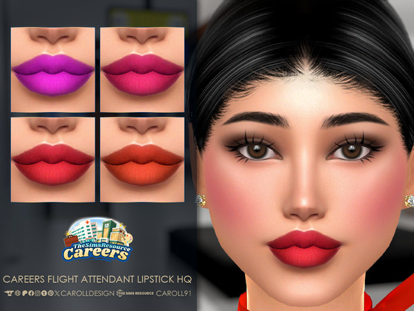 Sims 4 — Careers Flight Attendant Lipstick HQ by Caroll912 — A 4-swatch matte lipstick inspired by flight attendant's