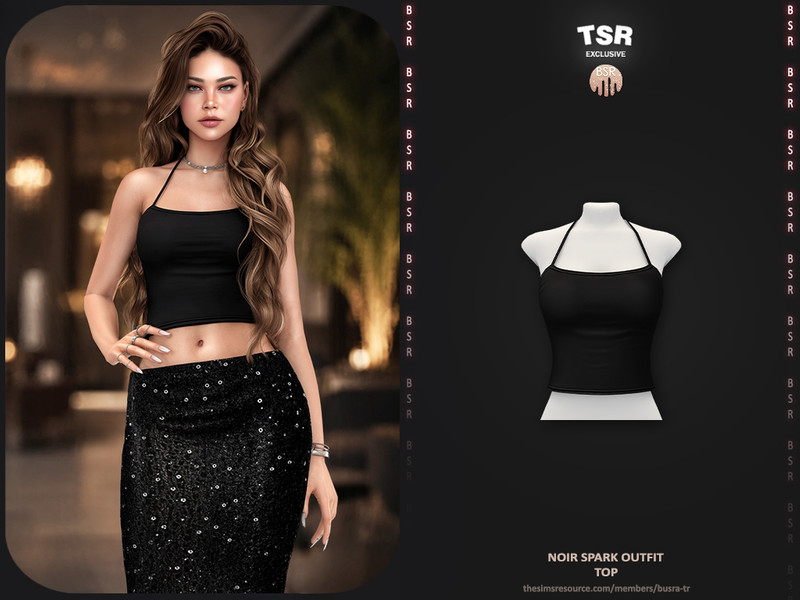 Sims 4 noir and Gothic CC CC Noir Spark Outfit - Top BD1672 by busra-tr