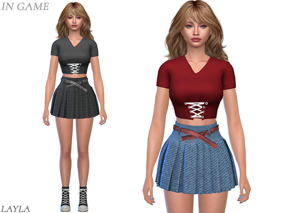 The Sims Resource | Layla - V-neck short-sleeve crop top