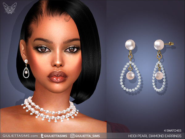 Sims 4 — Heidi Pearl Diamond Earrings by feyona — Heidi Pearl Diamond Earrings For Adults And Kids come with 4 swatches.