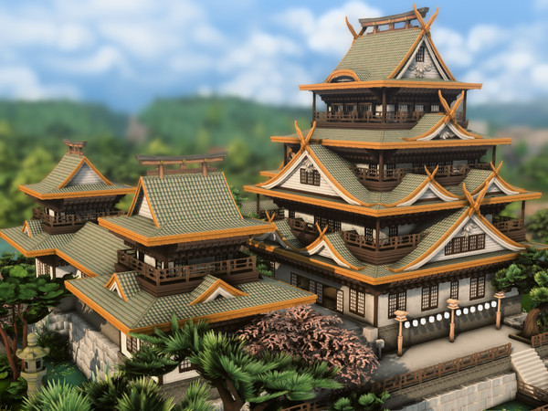 Sims 4 — Japanese Castle by plumbobkingdom — This imposing Japanese castle enchants with its multi-level architecture,
