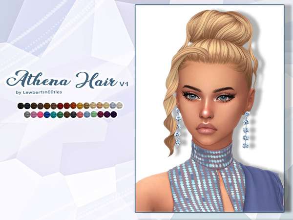 Sims 4 — Athena Hair V1 by Lewbertsn00tles — An elegant, messy bun with long curly strands. Maxis Match